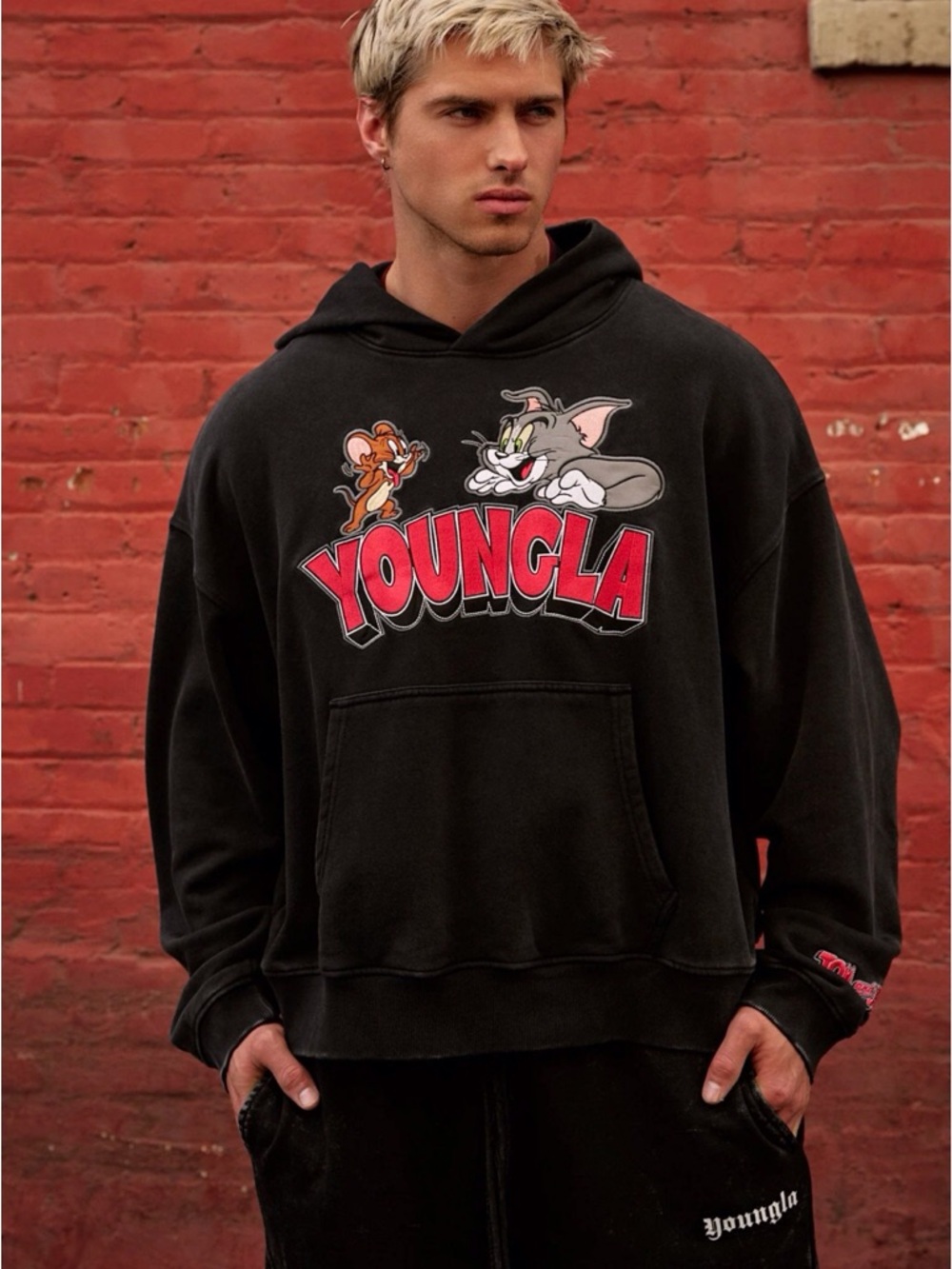 Sold YoungLA Black Tom & Jerry Graphic Hoodie with Red Logo